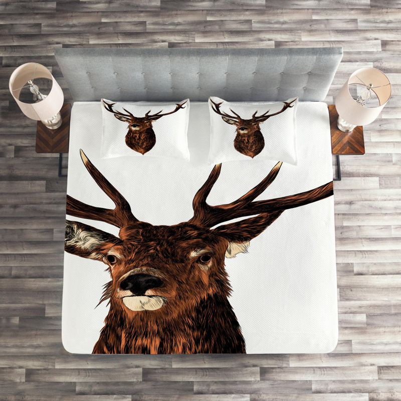 Deer Rustic Polyester Coverlet, King Bedspread + 2 Shams