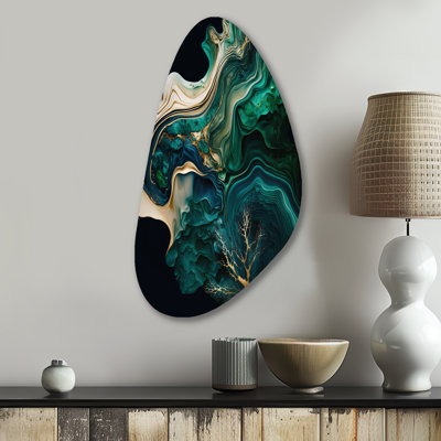 Abstract Geode Marble I - Art mural asymétrique en métal pour le salon en marbre, forme irrégulière verte