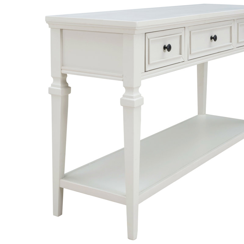Console avec trois tiroirs supérieurs et tablette inférieure ouverte, facile à assembler, Blanc, Blanc, Blanc