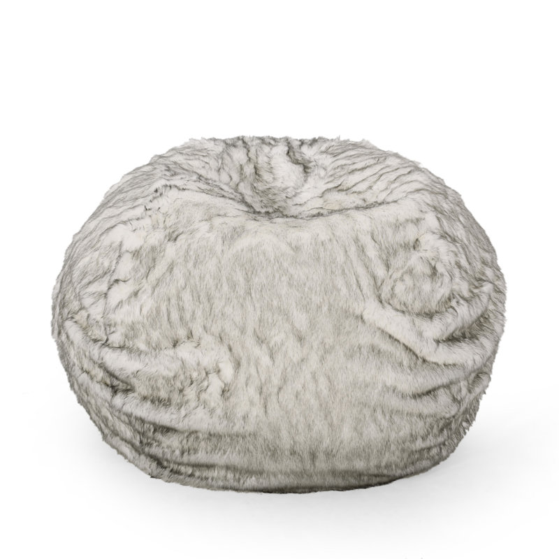 Negar 5 Foot Rounded Short Faux Fur Bean Bag, White/Gray Faux Fur