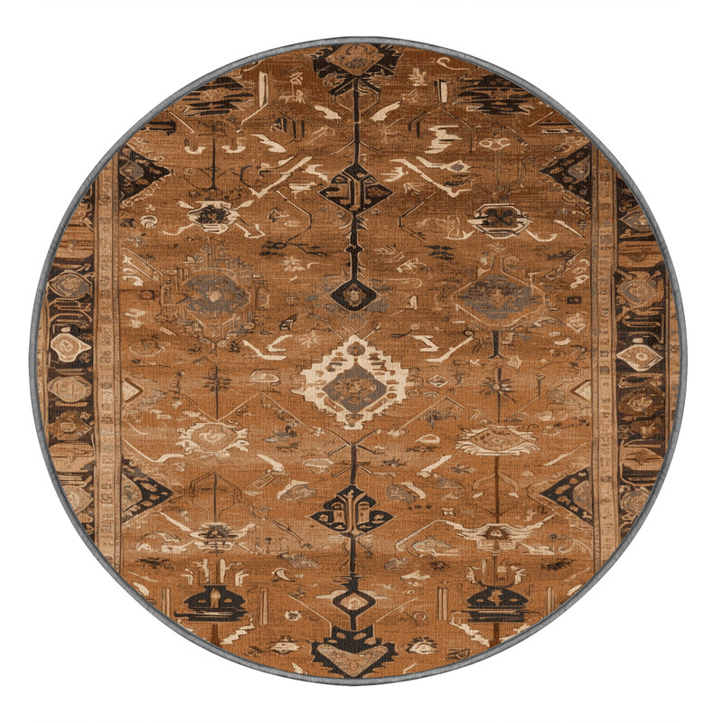 Tapis brun lavable à la machine, Rond 3 pi