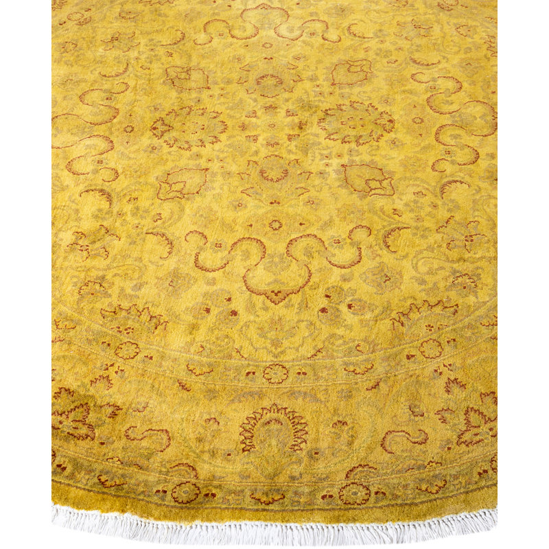 Tapis doré moderne en laine noué à la main Conte 6 pi 1 po x 6 pi 1 po Conte