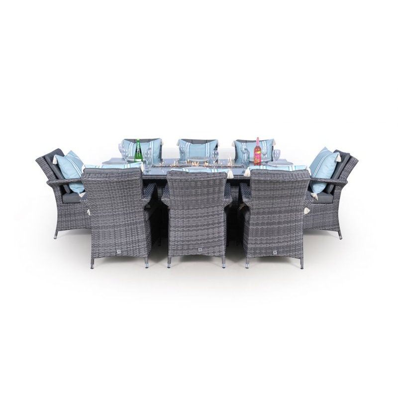 Parra 8 - Person Wicker Patio Dining Set with Rectangular Table , Cushions Included, Grey, Grey/Light Blue