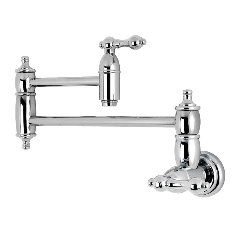 Kingston Brass Restoration Two-Handle 1-Hole Wall Mount Pot Filler Faucet, Polished Chrome