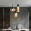 Modern 3-light Glass Pendant, Black Iron With Mixed-size Shades