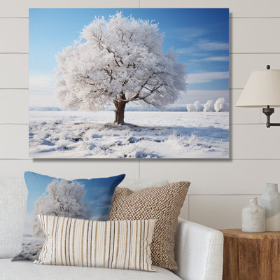 Arbre blanc dans un paysage d'hiver IV - paysages, art mural sur toile