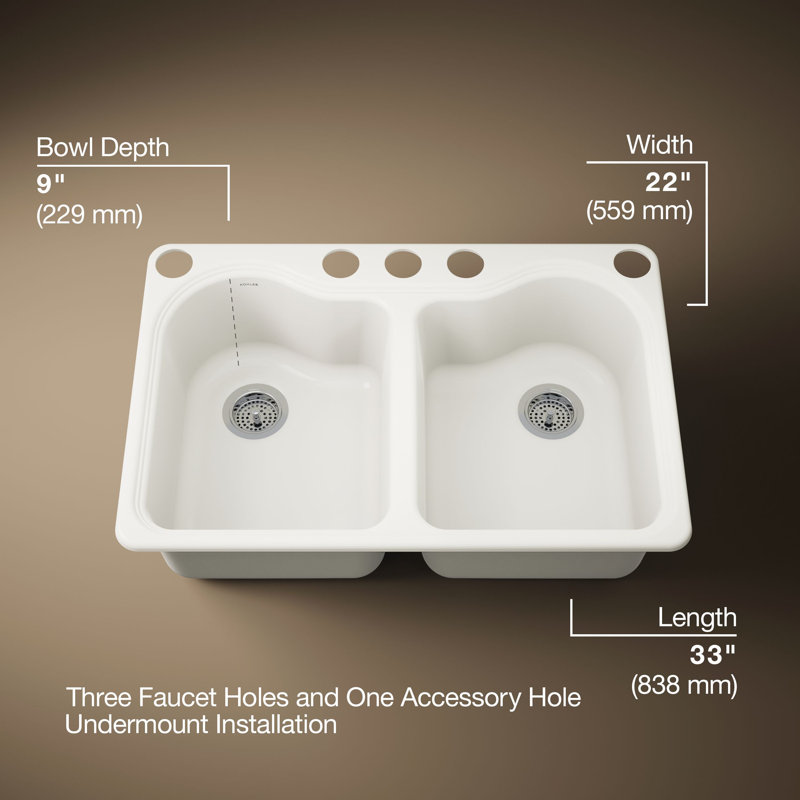 Hartland® 33" L x 22" W Undermount Kitchen Sink, Biscuit