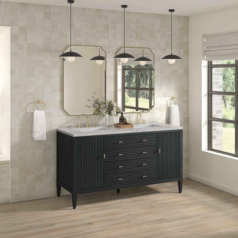 Myrrin 60'' W Double Vanity, Eternal Jasmine Pearl, Carbon Oak, 8" Widespread