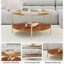Luxueuse table basse ronde avec plateau en verre trempé doré + tablette de rangement en bois de noyer, pieds robustes en métal doré, 32,28 po de diamètre, centre de table élégant pour le salon moderne-1163759604