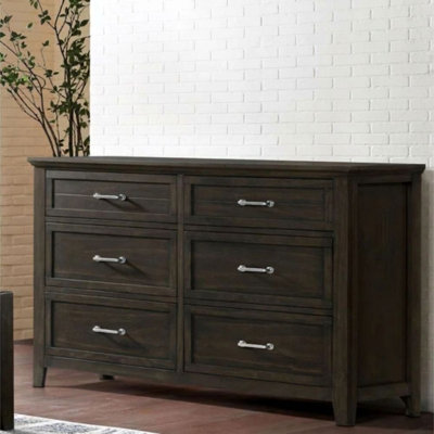 Zenobia Transitional Style 6-Drawer 58 in. Walnut Dresser