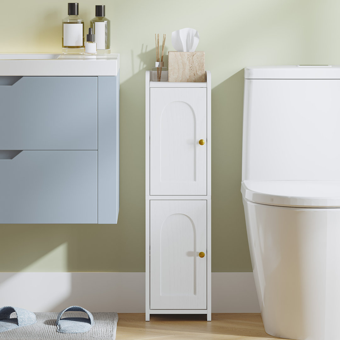 Bathroom Storage Cabinet, Slim Bathroom Floor Cabinets with Door and Adjustable Shelf, Freestanding Corner Storage Unit, Narrow Toilet Paper Cabinet f
