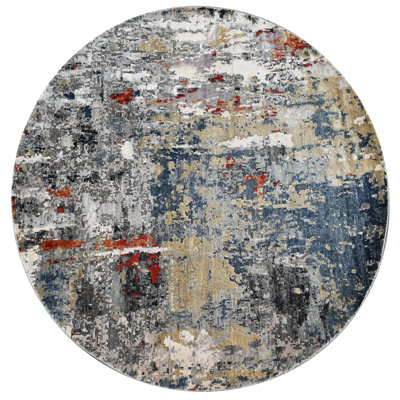 Hand Knotted Abstract Area Rug in Blue/Red/Ivory
