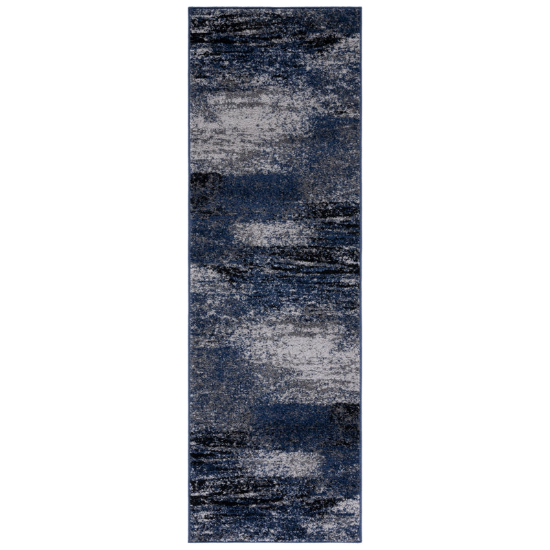 Algonquin Performance Abstract Rug, Runner 2'6" x 8', Gray/Blue