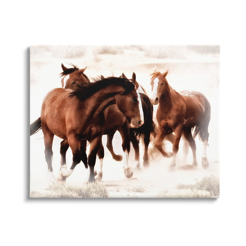 «Trotting Brown Horses On Canvas» par David Drost, reproduction, H 24 po x l 30 po x P 1,5 po