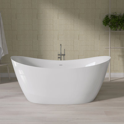 66'' x 31.5'' Acrylic Freestanding Bathtub Modern Soaking Tub Overflow and Drain