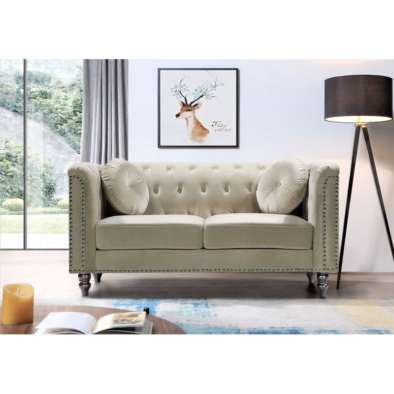 Deymus 64.17'' Velvet Loveseat, Cream Velvet