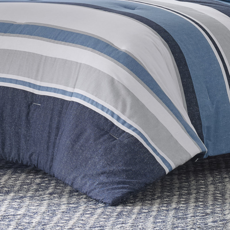 Nautica Westport Cotton Reversible Comforter Bonus Set, Twin Comforter + 1 Standard Sham + 2 Throw Pillows, Navy