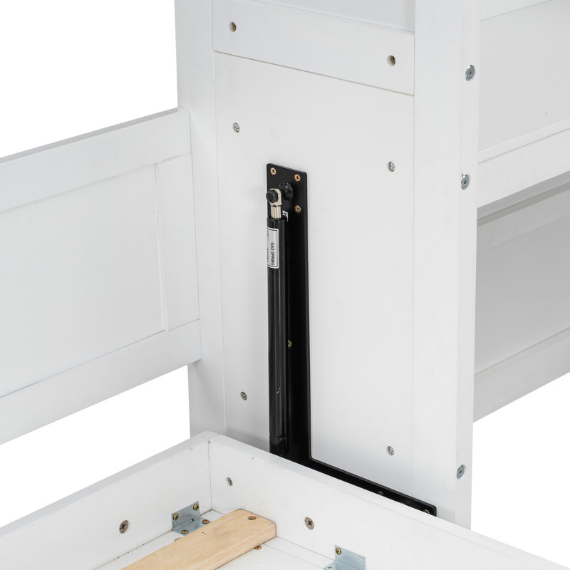 Grand lit, tablettes à persiennes blanches, conception durable en pin et peu encombrant, Blanc