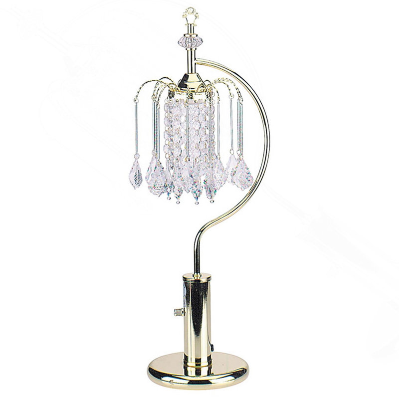 Lampe de table haute 27 po en métal avec finition dorée, conception de lustre en cristal, Doré