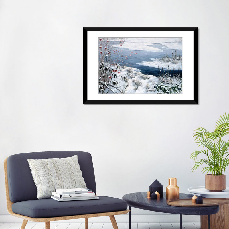 « Winter », reproduction sur toile, Papier beaux-arts encadré noir, H 24 po x l 32 po x P 1 po, Blanc