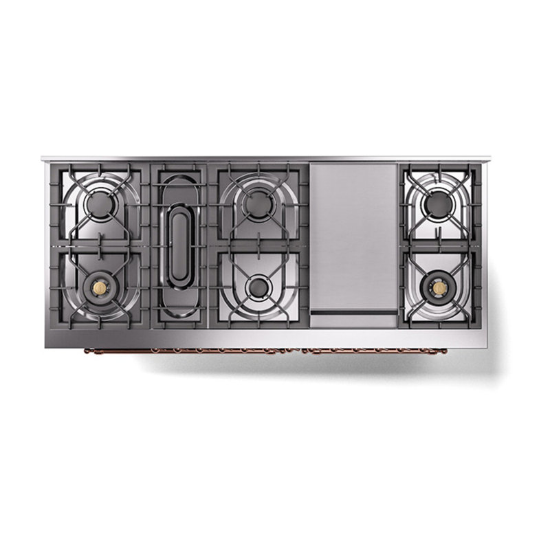 ILVE Nostalgie II Noblesse 60 in Dual Fuel Range, 9 Burner, Griddle, Stainless Steel/Copper, Liquid Propane