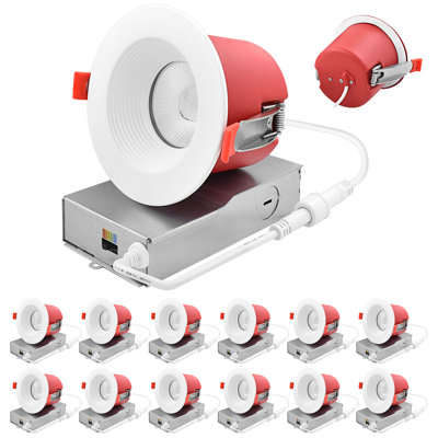 Ensemble de 12 ampoules encastrées DEL Luxrite J-Box 5CCT 2700K-5000K, 2 lumières à DEL, intensité de feu de 2 heures, 15 W, 1 000 lumens, 38 °, intensité variable, classé ETL