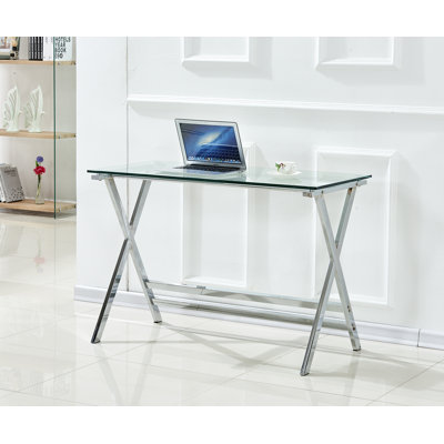 Glass Computer Desk, Transparent Tempered  Glass Laptop Table With Rounded Edges Desks, Sofa Table