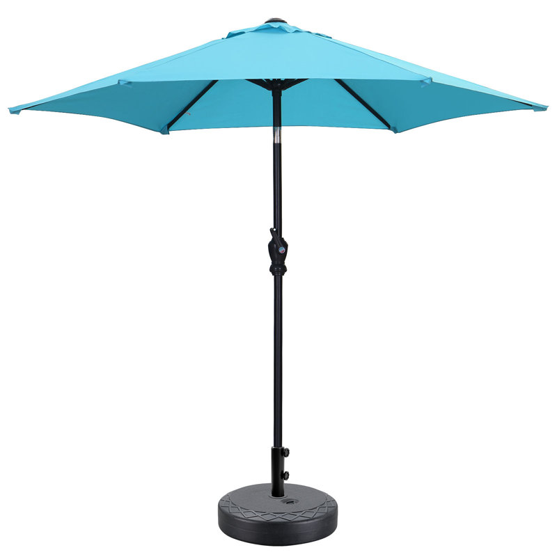 Parasol de patio 7,5 pi avec base, Bleu