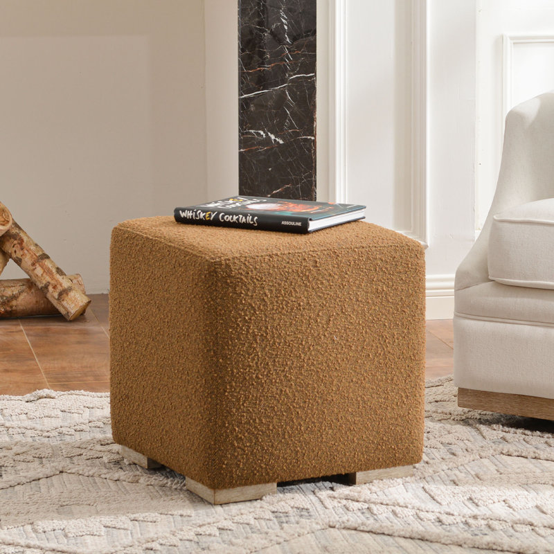 18.5" Wide Modern Square Boucle Upholstered Ottoman, Brown