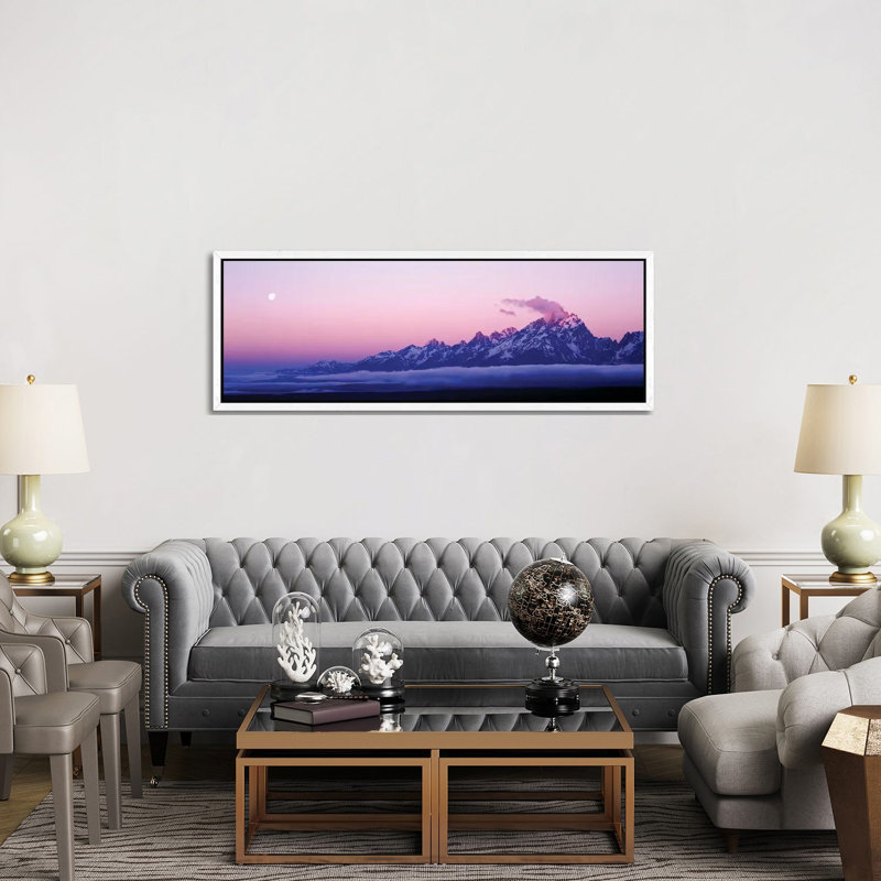 Teton Range Grand Teton National Park WY Usa - Panoramic Painting on Canvas, 152.4 cm H x 50.8 cm W, White Framed