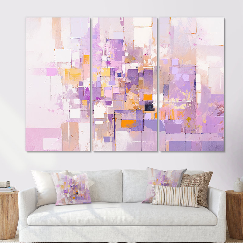 «Pink and Pruple Abstract Shadows I», ensemble d'art mural formes abstraites, Toile tendue, H 28 po x l 36 po x P 1 po