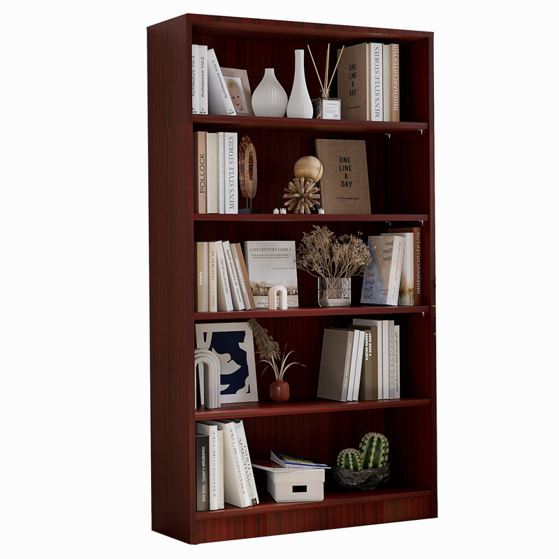 Bibliothèque à 5 tablettes en cerisier de 60 pouces de hauteur pour chambre à coucher, Cerisier