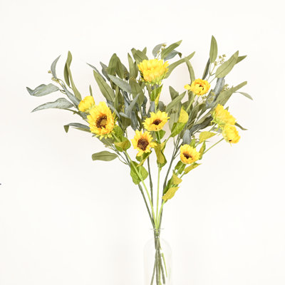 36" Artificial Sunflower Floral Arrangement For Vase Filler, Farmhouse Greenery Foliage Branch Long Stem Floral Bulk Bouquet For Wedding Party Home Of