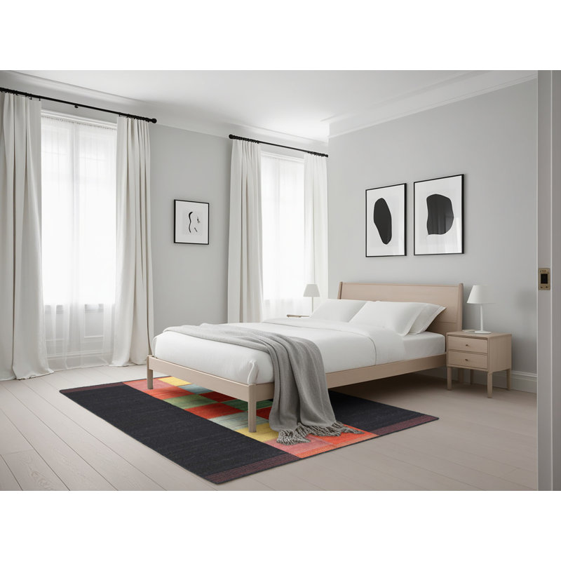 Tapis noir/orange/jaune contemporain, Rectangle 5 pi x 7 pi