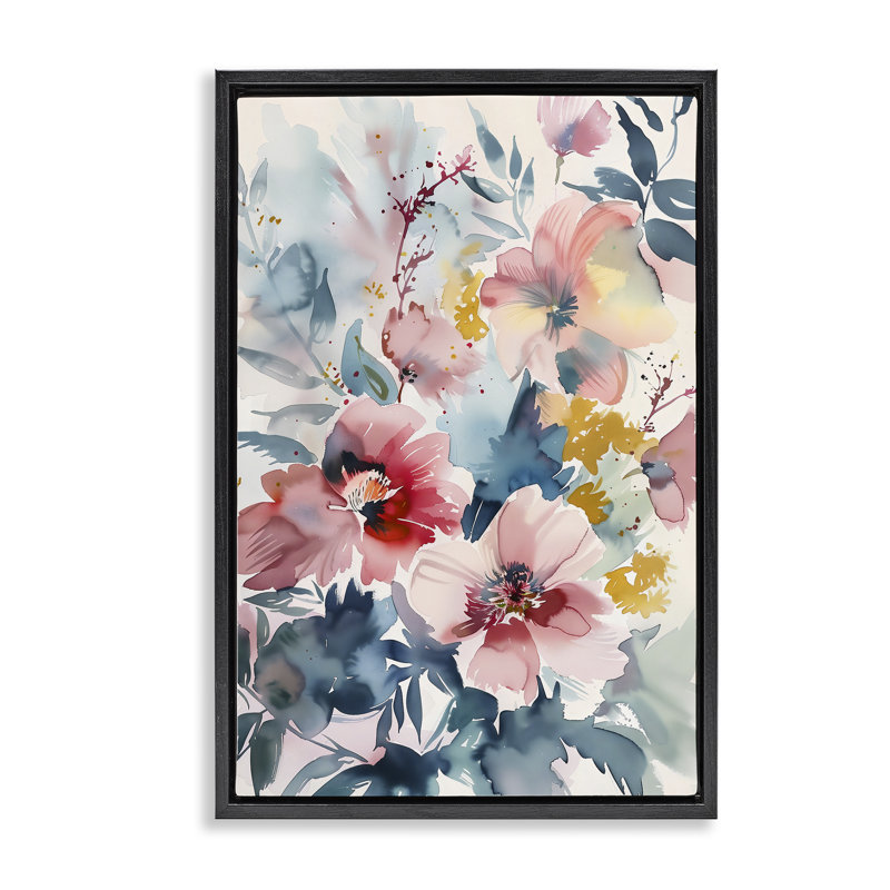 Cadre flottant Watercolor Floral Bunch, design par 1x, H 25 po x l 17 po, Cadre flottant noir de jais