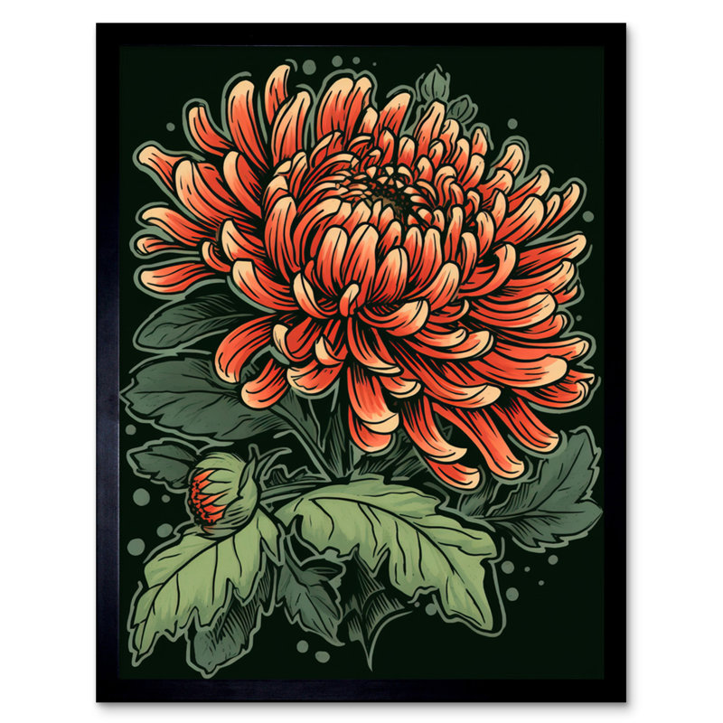 Salzer Tattoo Chrysanthemum Flower Rockabilly Americana 50s - Single Picture Frame Print