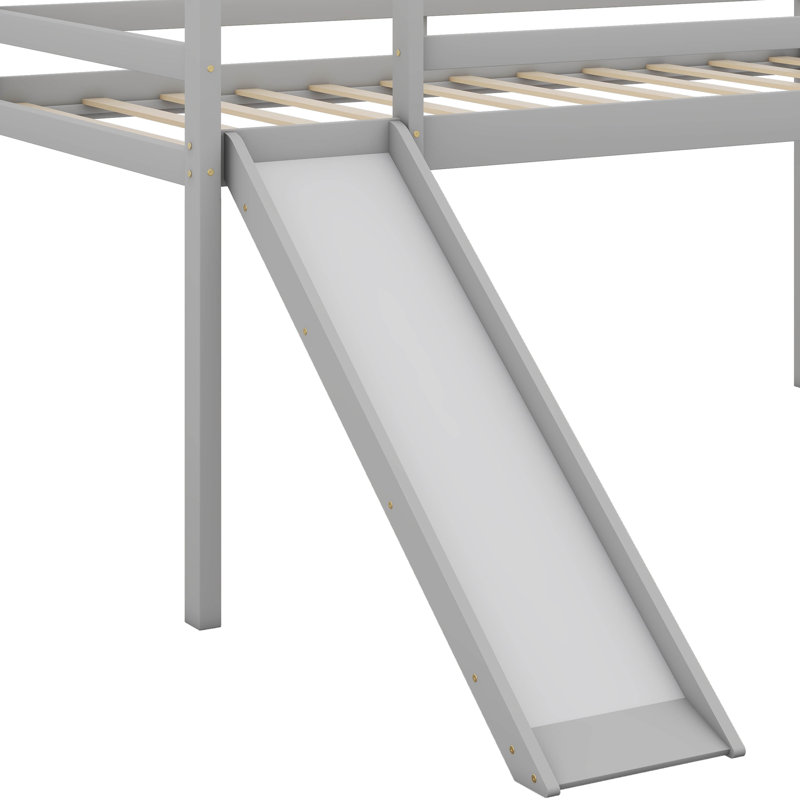 Lit mezzanine multifonctionnel avec glissade, Gris