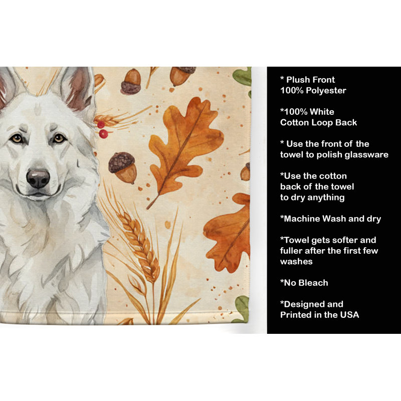 White German Shepherd Heirloom Fall Kitchen Towel, White German Shepherd