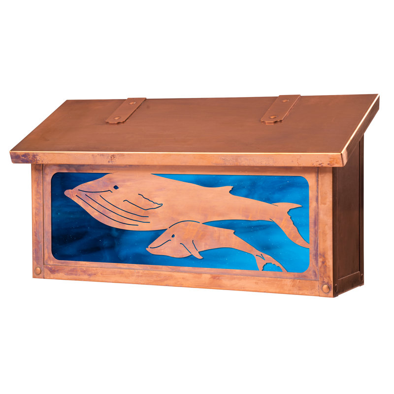 Boîte aux lettres murale baleines, Bleu mer (BM), Vieux sou (VS)
