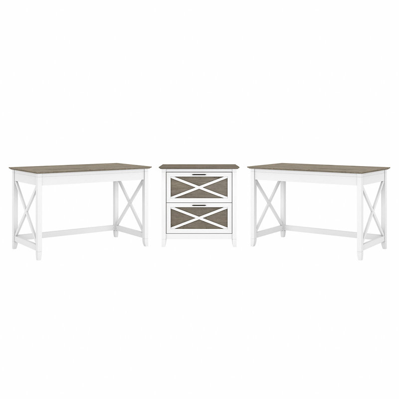 Huckins 3 Piece Writing Desk Office Set, Pure White/Shiplap Gray