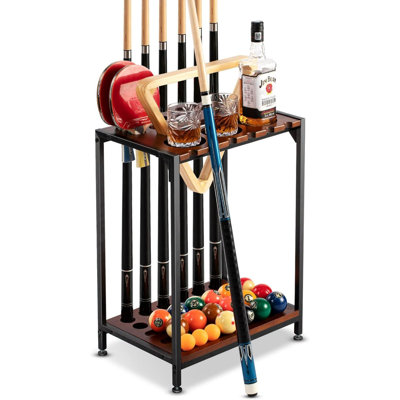 Floor Stand Pool Cue Rack With Ping Pong Paddle Holder  Hardwood Pool Cue Organizer For 12 Cues Sticks And Table Tennis Accessories  Brown -  Elaine Mercure, VreB0C1YY9HXW