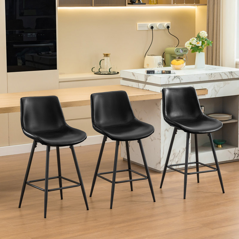 Tabouret de comptoir moderne en similicuir, Noir, noir, noir, noir, Tabouret de comptoir (siège d'une hauteur de 24 p, 3