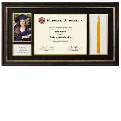 Excello Global Products 8.5X11 Document Frame With Double Mat, Photo And Tassel Holder - Black/Gold