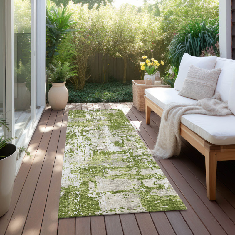 Tapis vert intérieur / extérieur lavable à la machine Chayden ACN1008, Tapis de couloir 2 pi 3 po x 7 pi 6 po