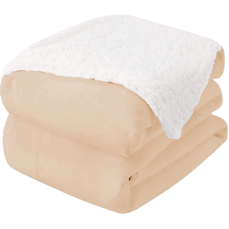 Couverture en sherpa molletonné, L 90 po x L 108 po, Bleu marine