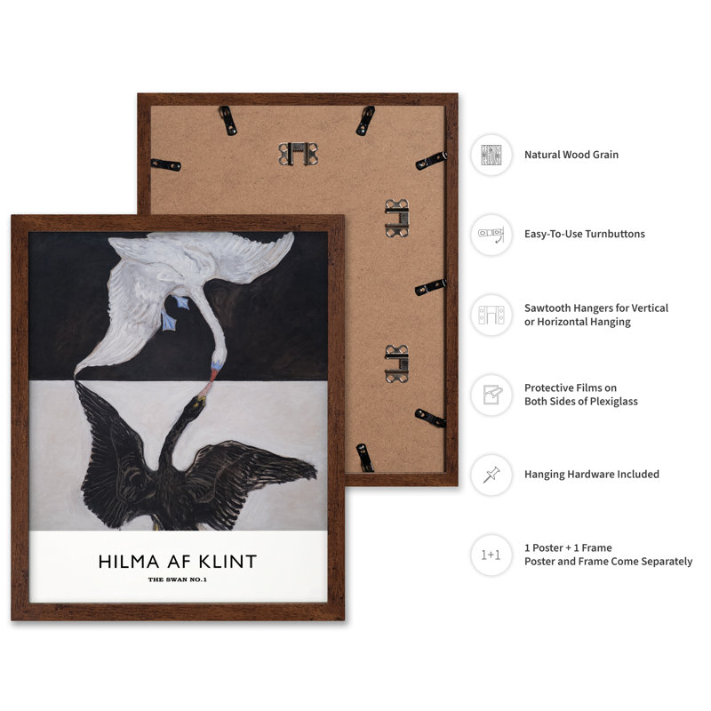 Hilma Af Klimt - The Swan No1, 12"H x 16"W, Poster, Brown Framed