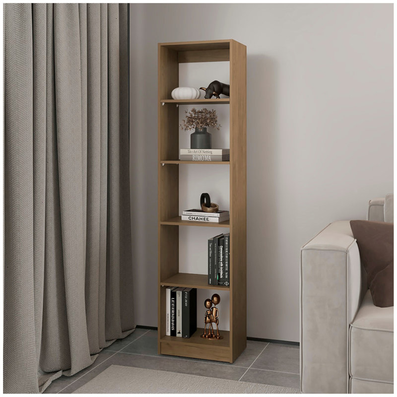 Bibliothèque Verdi Eco, 5 tablettes, bois manufacturé Macadamia / blanc, Blanc / Brun