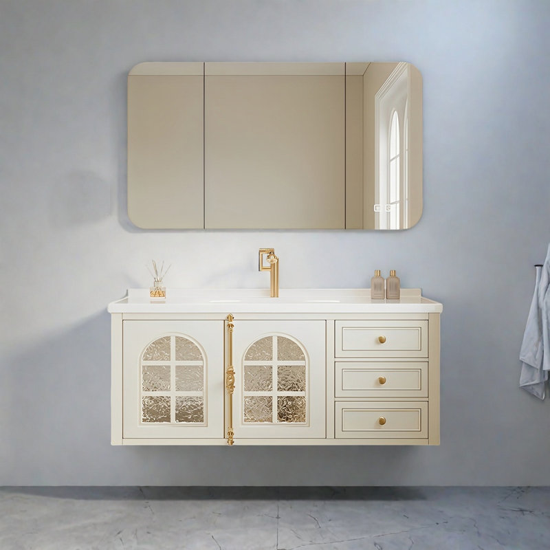 French retro style smart bathroom cabinet, Cream