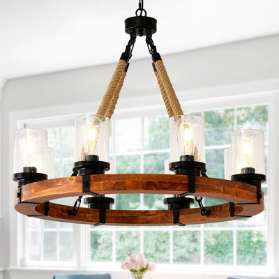 8 - Light Dimmable Wagon Wheel Chandelier