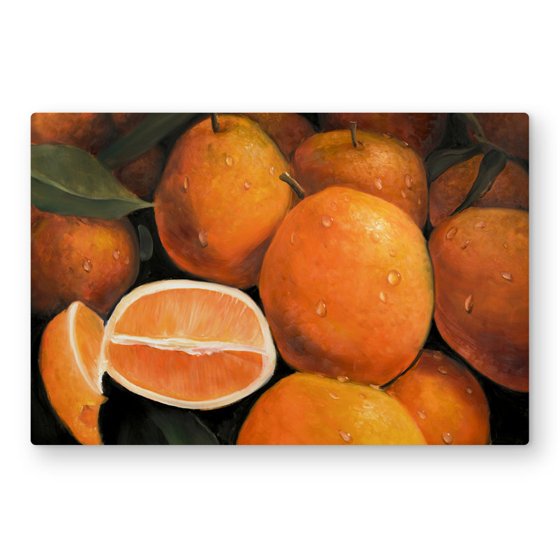 Fresh Oranges - Kitchen Hyperrealist Metal Print for Home Decor
